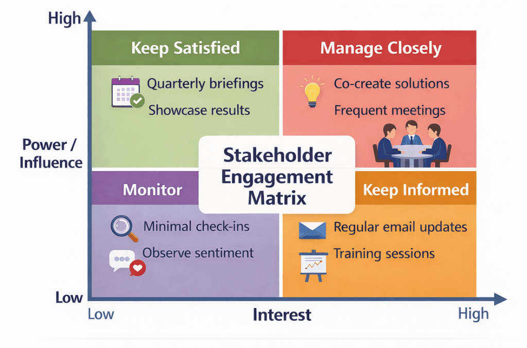 Engagement strategies visualized for each stakeholder type